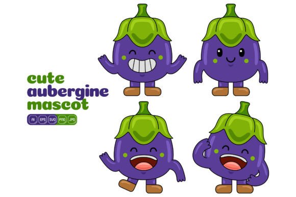 Cute Aubergine Mascot Vector Pack 02: A Versatile Design Resource for Every Project