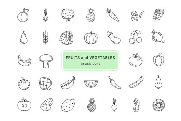 Fruits and Vegetables Line Vector Icons