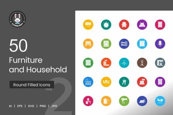 Furniture Household Round Filled Icons