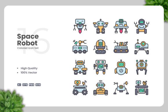 Space Robot Colored Icons for Creative Projects
