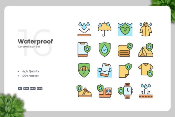 Waterproof Colored Icons for Professional Design